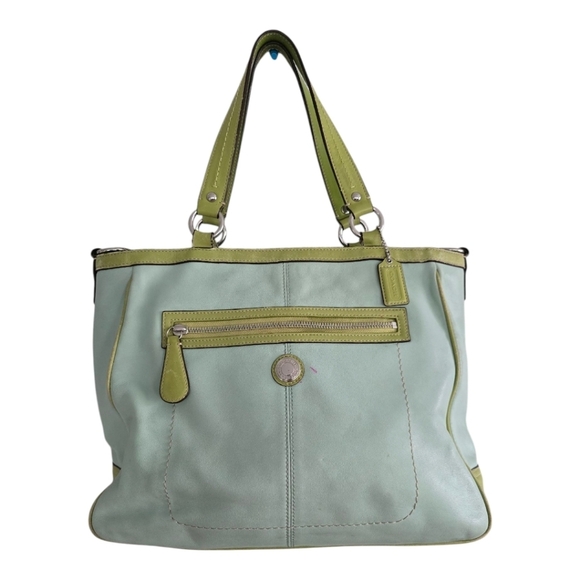 Coach Handbags - Coach Laura Leather Large Tote Shoulder Handbag F14887 Purse Blue Green
